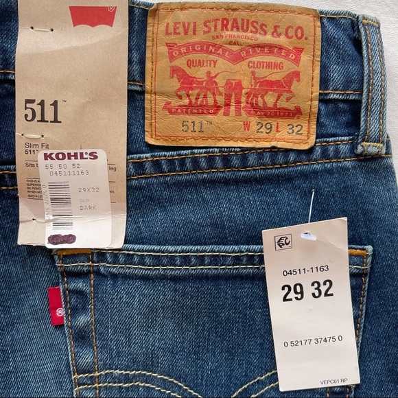 Levi Strauss 511 Slim Fit Dark Wash Straight Leg Jeans. 29Wx32L (Men’s). NWT. - Picture 3 of 8